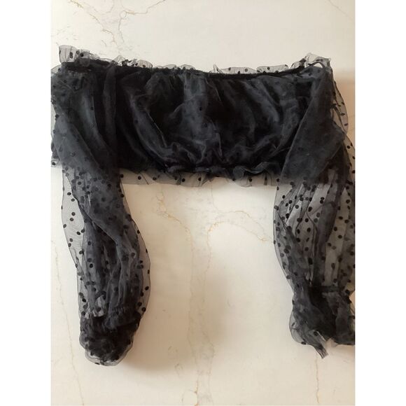 SHEIN Polka Dot Lace Contrast Mesh Crop Top Sz 4X Black - Picture 3 of 8